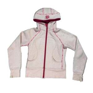 Retro Lululemon Scuba Hoodie Full Zip Heathered Pink Distressed Cuffs Womenswear